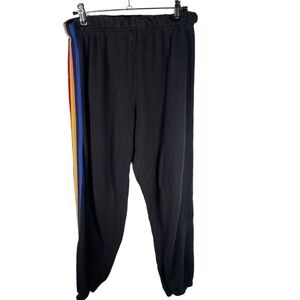 Spiritual Gangster Rainbow Metallic Side Striped Jogger Size Large Black